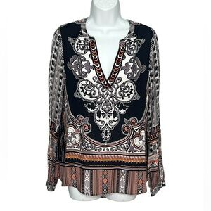 Hale Bob black pink Paisley lightweight Viscose Tunic Art Deco top size small